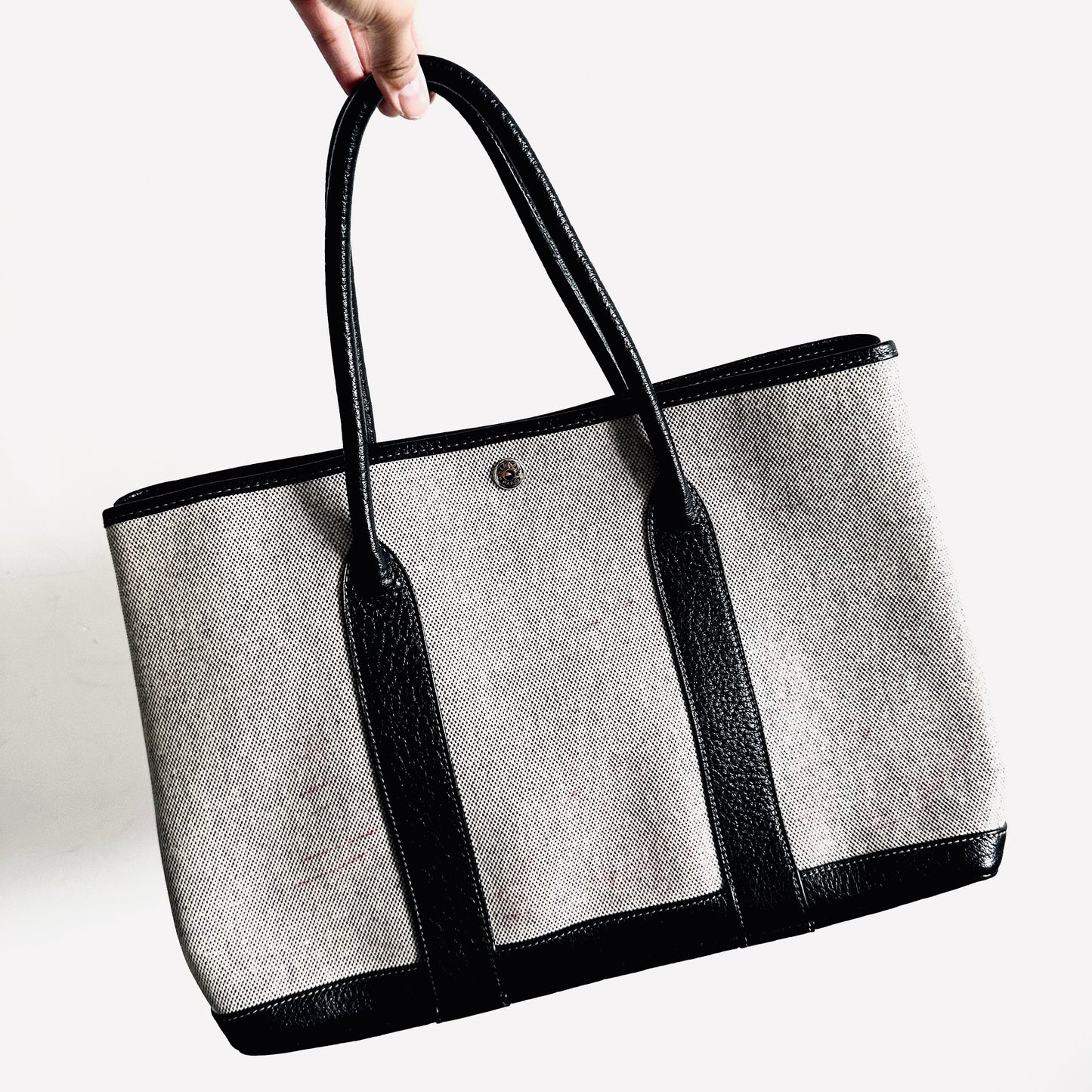 Hermes Ash / Black Garden Party 36 GP36 PM In Toile / Negonda Leather Shoulder Shopper Tote Bag