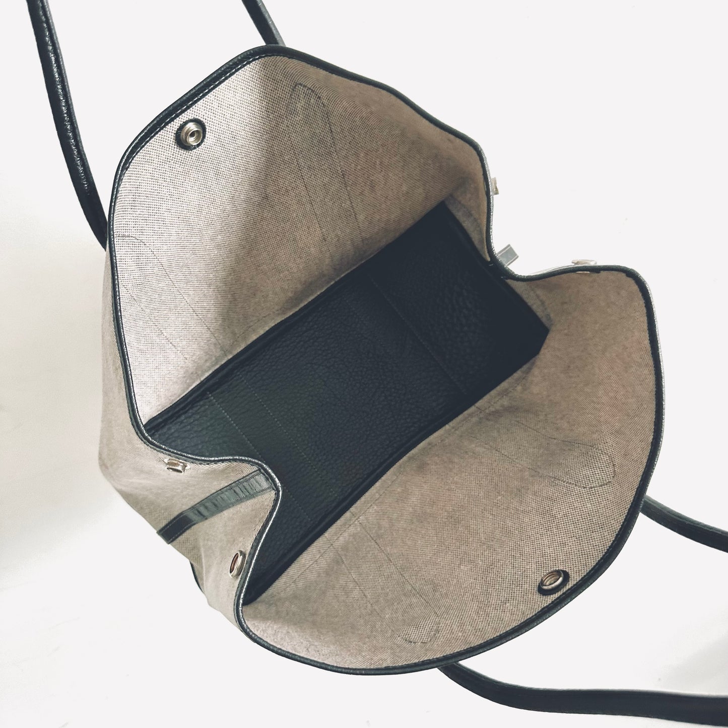 Hermes Ash / Black Garden Party 36 GP36 PM In Toile / Negonda Leather Shoulder Shopper Tote Bag