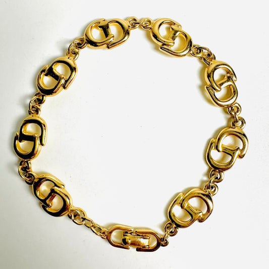 Christian Dior CD Chunky Gold All Over Monogram Logo Bracelet