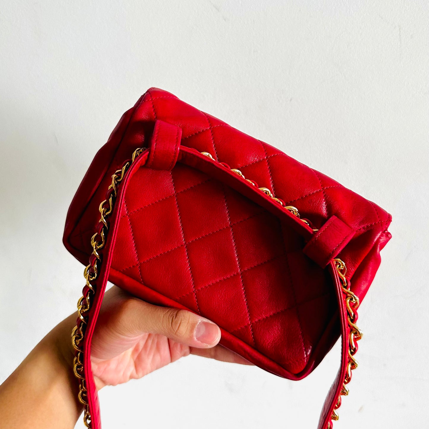 Chanel Cherry Red GHW Giant CC Logo Quilted Lambskin Turnlock 2-Way Vintage Belt Waist Shoulder Sling Bag Clutch Pouch