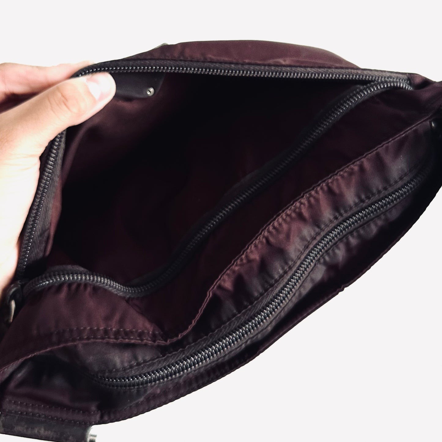 Prada Burgundy Tessuto Logo Classic Nylon & Leather Zip Shoulder Sling Bag