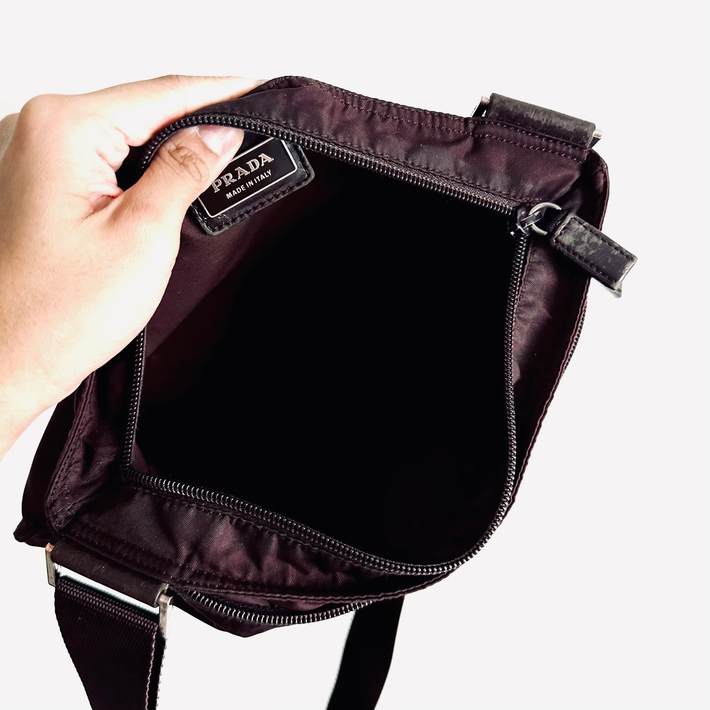 Prada Burgundy Tessuto Logo Classic Nylon & Leather Zip Shoulder Sling Bag