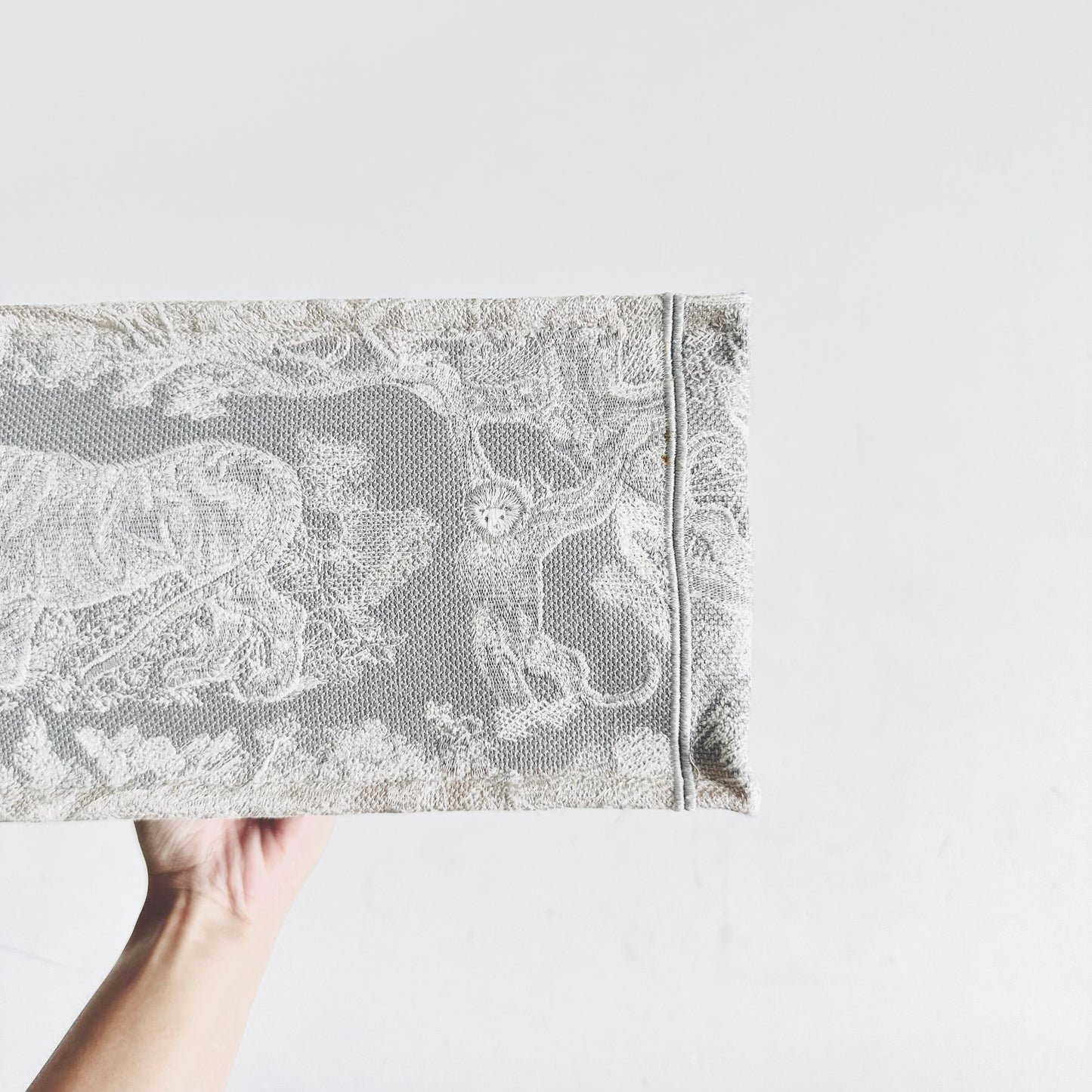 Christian Dior CD Ecru & Gray / Grey Toile De Jouy TDJ Embroidery Monogram Logo Medium Book Tote Bag