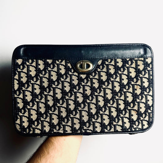 Christian Dior CD Navy Blue GHW Oblique Monogram Logo Clutch Case Pouch