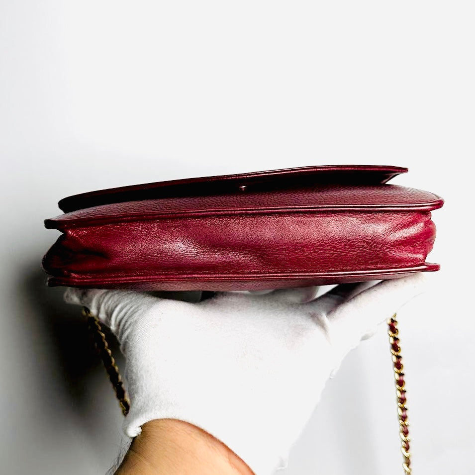Chanel Red GHW Caviar Leather Giant CC Logo Vintage Flap WOC Wallet On Chain Shoulder Sling Bag 3s