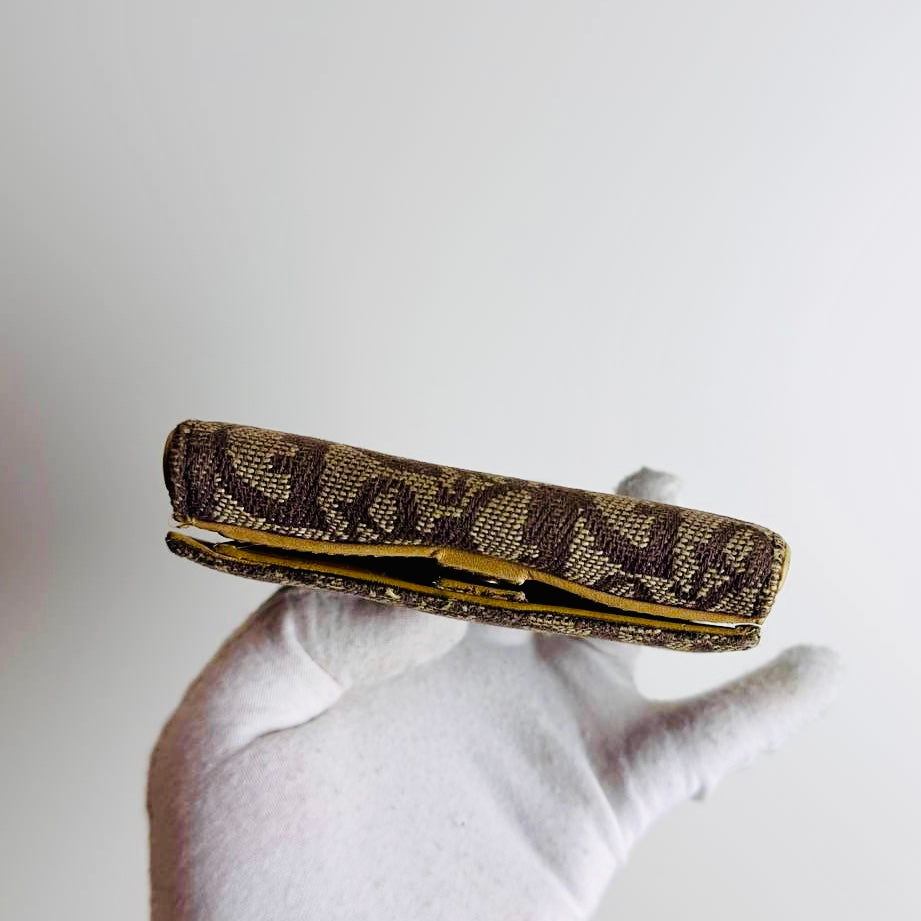 Christian Dior CD Brown GHW Saddle Lotus Oblique Monogram Logo Flap Bifold Compact Wallet