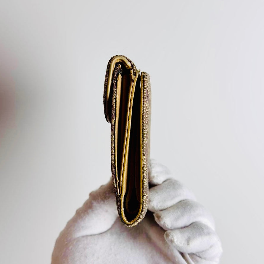 Christian Dior CD Brown GHW Saddle Lotus Oblique Monogram Logo Flap Bifold Compact Wallet