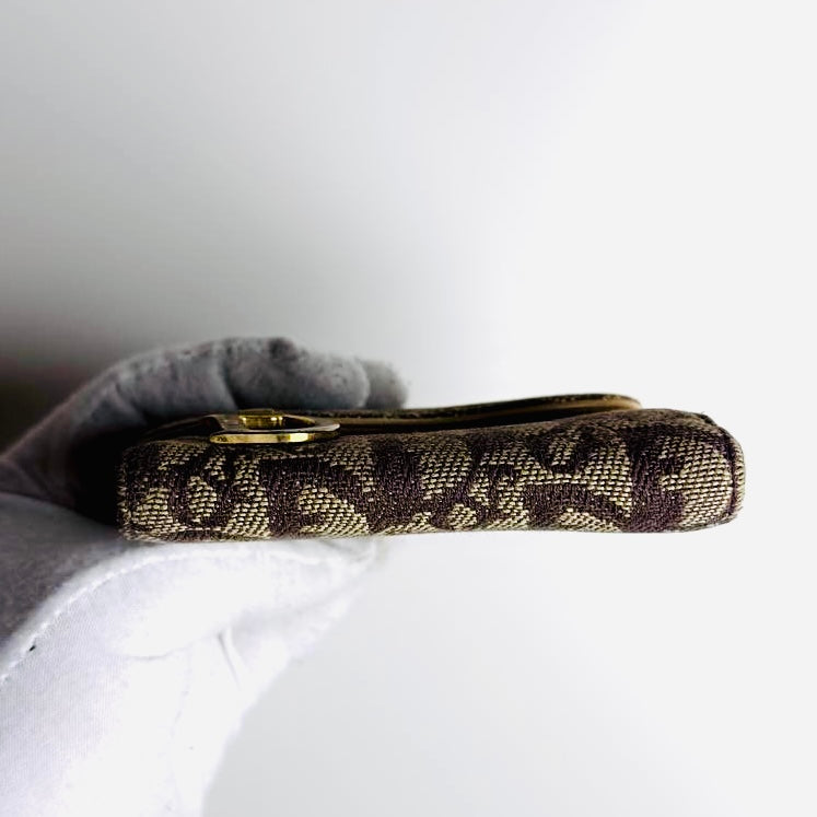 Christian Dior CD Brown GHW Saddle Lotus Oblique Monogram Logo Flap Bifold Compact Wallet