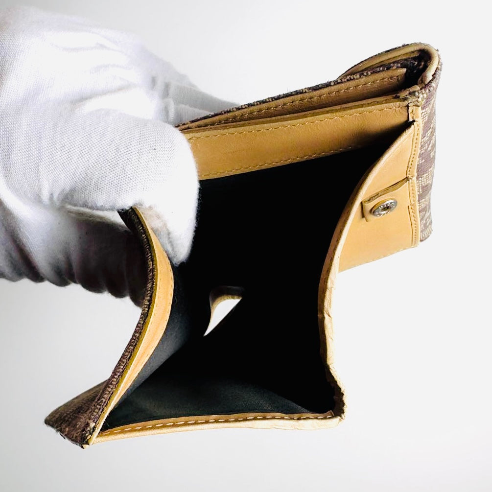 Christian Dior CD Brown GHW Saddle Lotus Oblique Monogram Logo Flap Bifold Compact Wallet