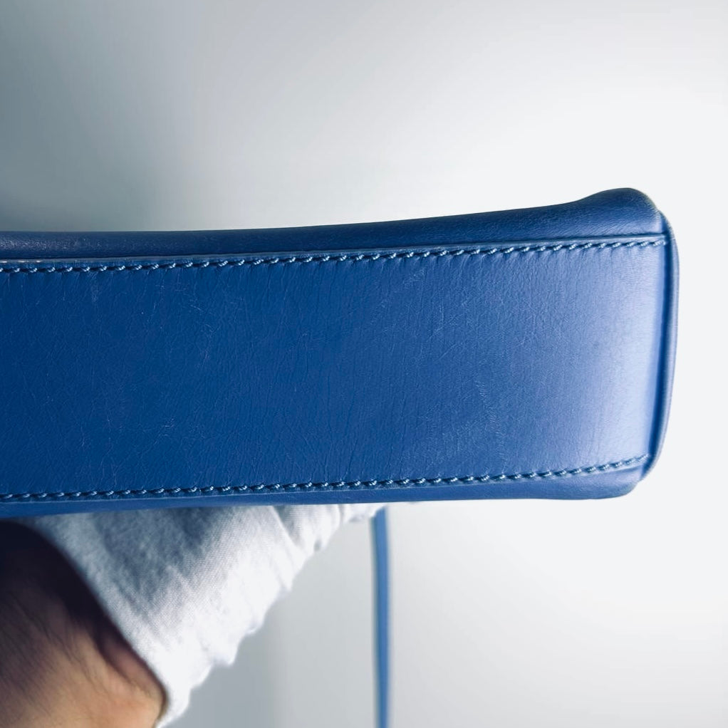 Fendi Peekaboo Mini Blue GHW FF Zucca Monogram Logo Nappa Leather 2-Way Shoulder Sling Turnlock Top Handle Bag