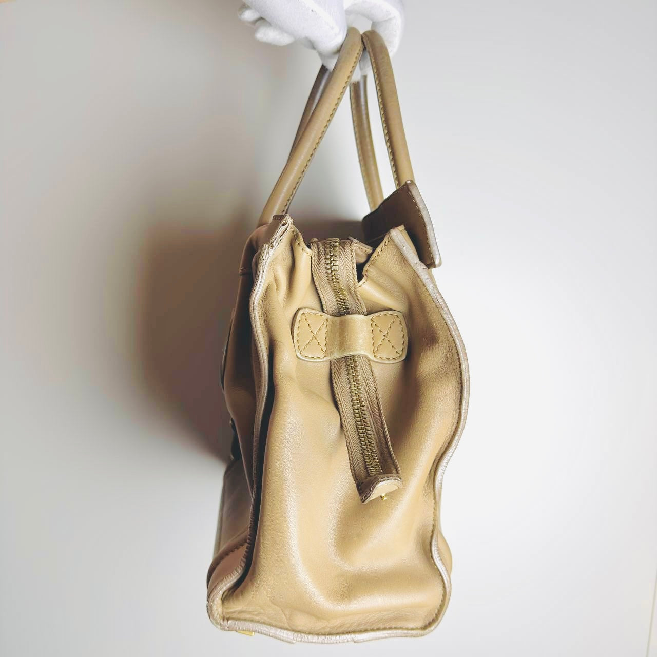 Celine Dune Beige GHW Micro Luggage Monogram Logo Shopper Shoulder Tote Bag