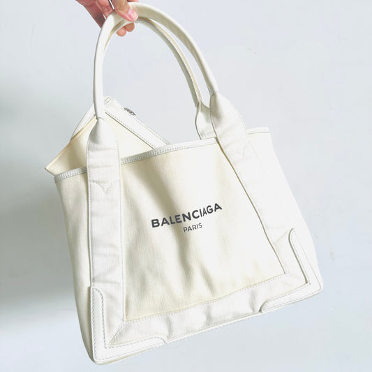 Balenciaga White Monogram Logo Small S Structured Shoulder Tote Bag With Pouch