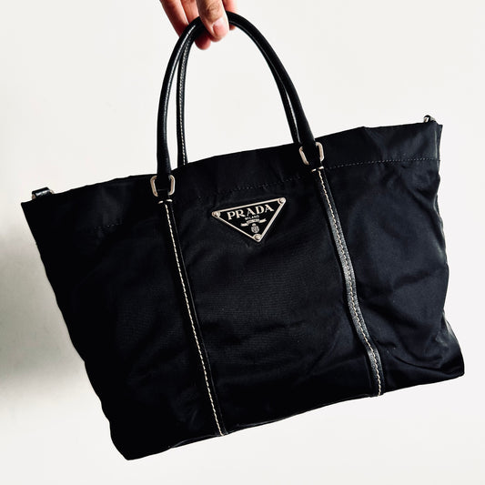 Prada Black Classic Logo Nylon Shopper Shoulder Tote Bag