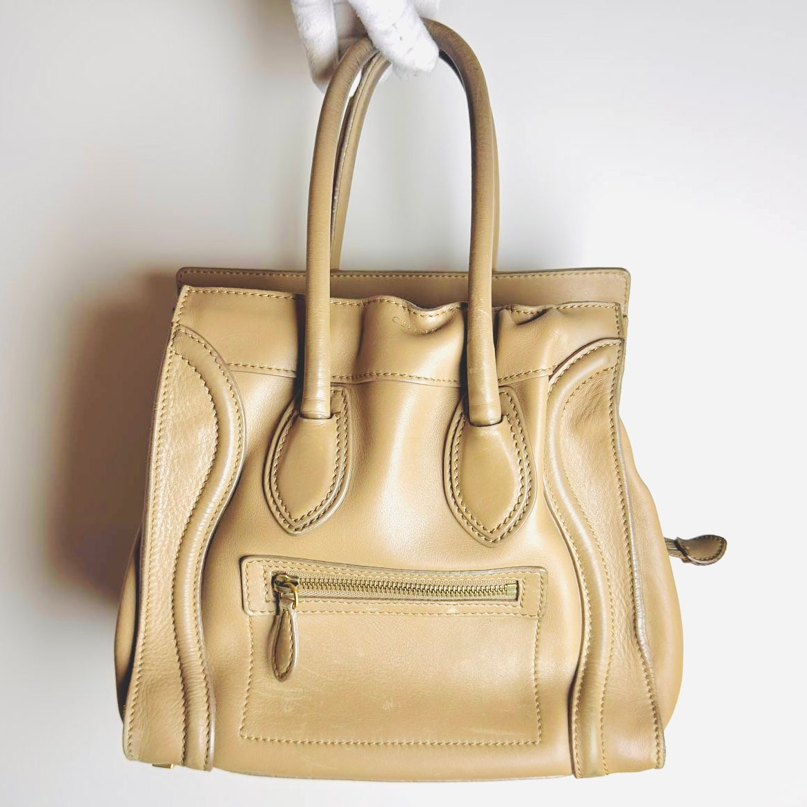 Celine Dune Beige GHW Micro Luggage Monogram Logo Shopper Shoulder Tote Bag