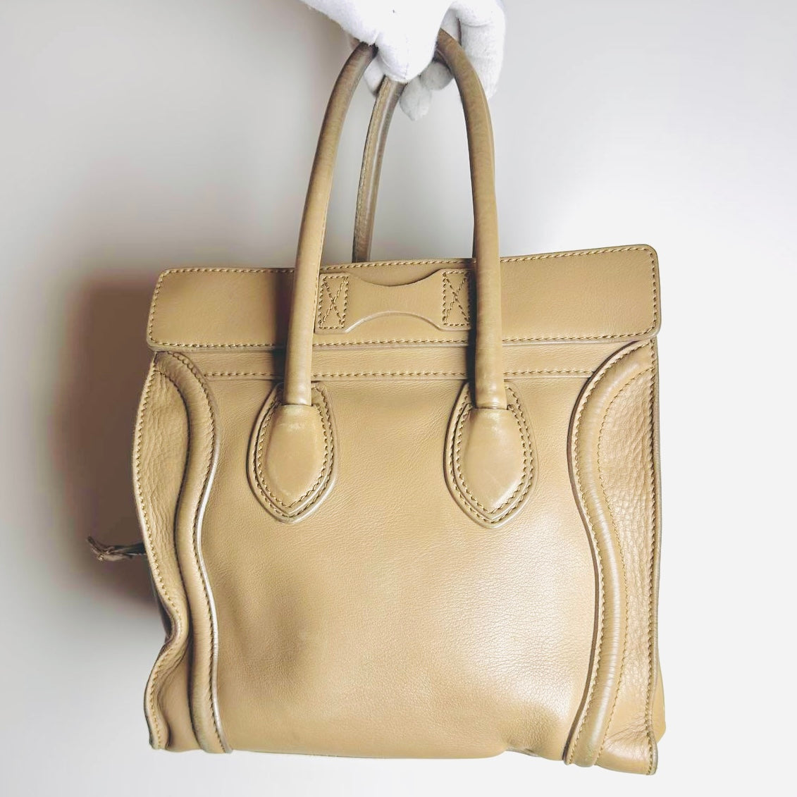 Celine Dune Beige GHW Micro Luggage Monogram Logo Shopper Shoulder Tote Bag