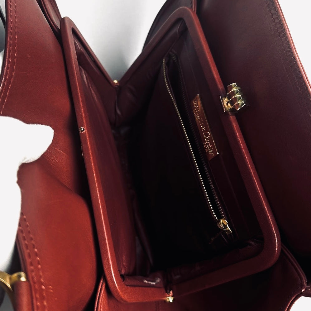 Cartier Must / Mast de Cartier Burgundy Maroon Red GHW Monogram Logo Smooth Leather Shoulder Shopper Tote Bag