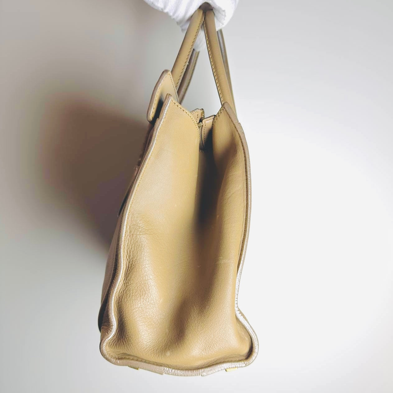 Celine Dune Beige GHW Micro Luggage Monogram Logo Shopper Shoulder Tote Bag