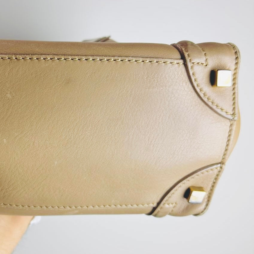 Celine Dune Beige GHW Micro Luggage Monogram Logo Shopper Shoulder Tote Bag