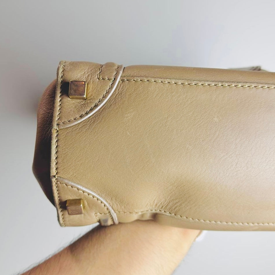 Celine Dune Beige GHW Micro Luggage Monogram Logo Shopper Shoulder Tote Bag