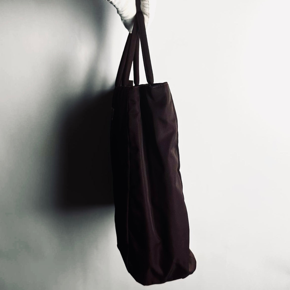 Prada Dark Burgundy Brown Tessuto City Monogram Logo Nylon Structured Shopper Tote Bag