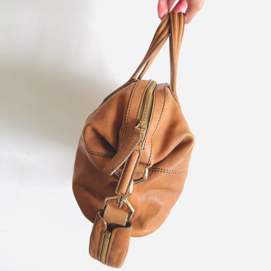 Givenchy Caramel Brown GHW Small Nightingale Monogram Logo 2-Way Shoulder Sling Top Handle Lambskin Tote Bag