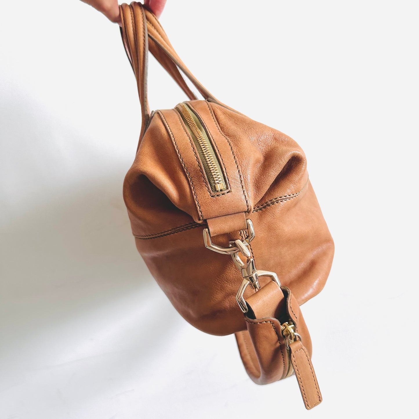 Givenchy Caramel Brown GHW Small Nightingale Monogram Logo 2-Way Shoulder Sling Top Handle Lambskin Tote Bag