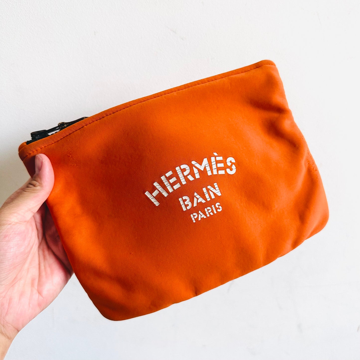 Hermes Orange Bain Monogram Logo Medium MM Neoprene Clutch Pouch Case