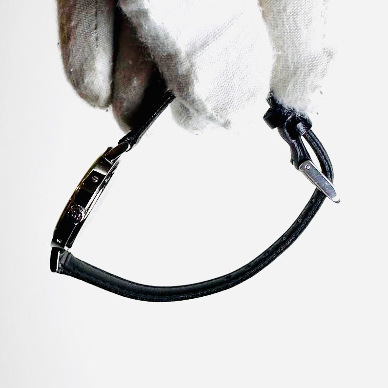 Hermes Arceau Clipper 30MM Gold & Stainless Steel Crystals Black Leather Strap Quartz Watch