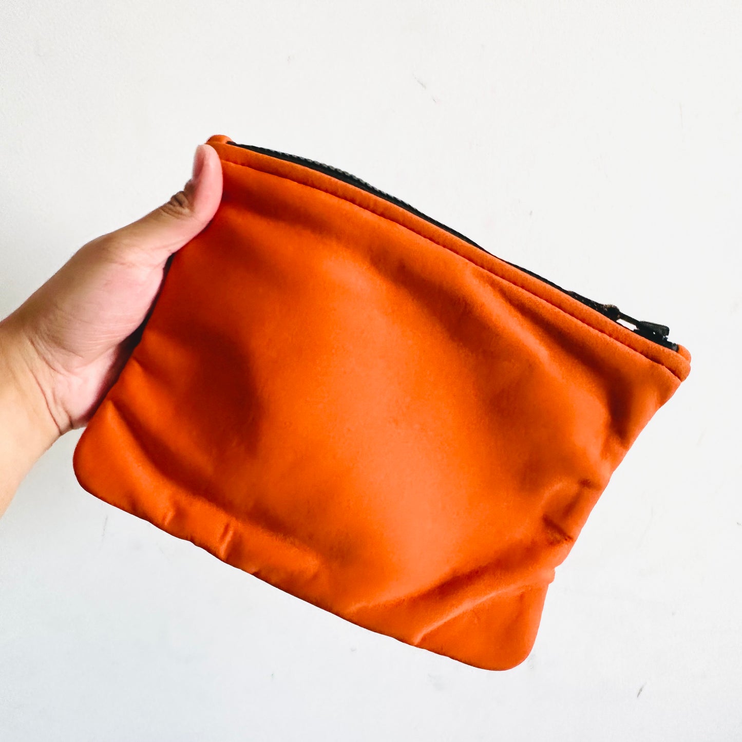 Hermes Orange Bain Monogram Logo Medium MM Neoprene Clutch Pouch Case