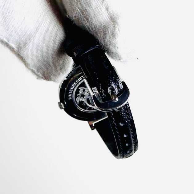 Hermes Arceau Clipper 30MM Gold & Stainless Steel Crystals Black Leather Strap Quartz Watch