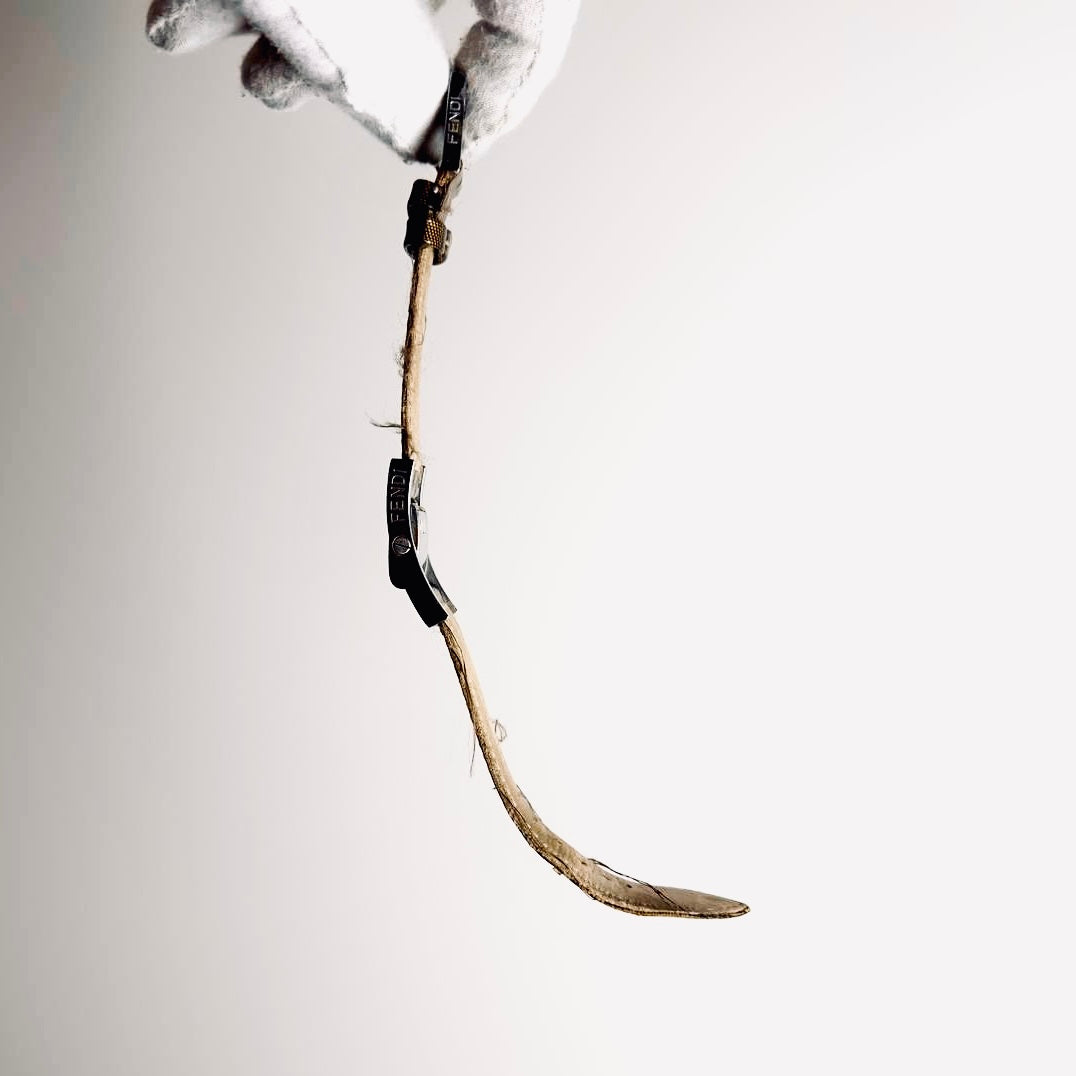 Fendi FF Brown Zucca Monogram Logo Black Dial Rectangular Stainless Steel 26MM Quartz Watch