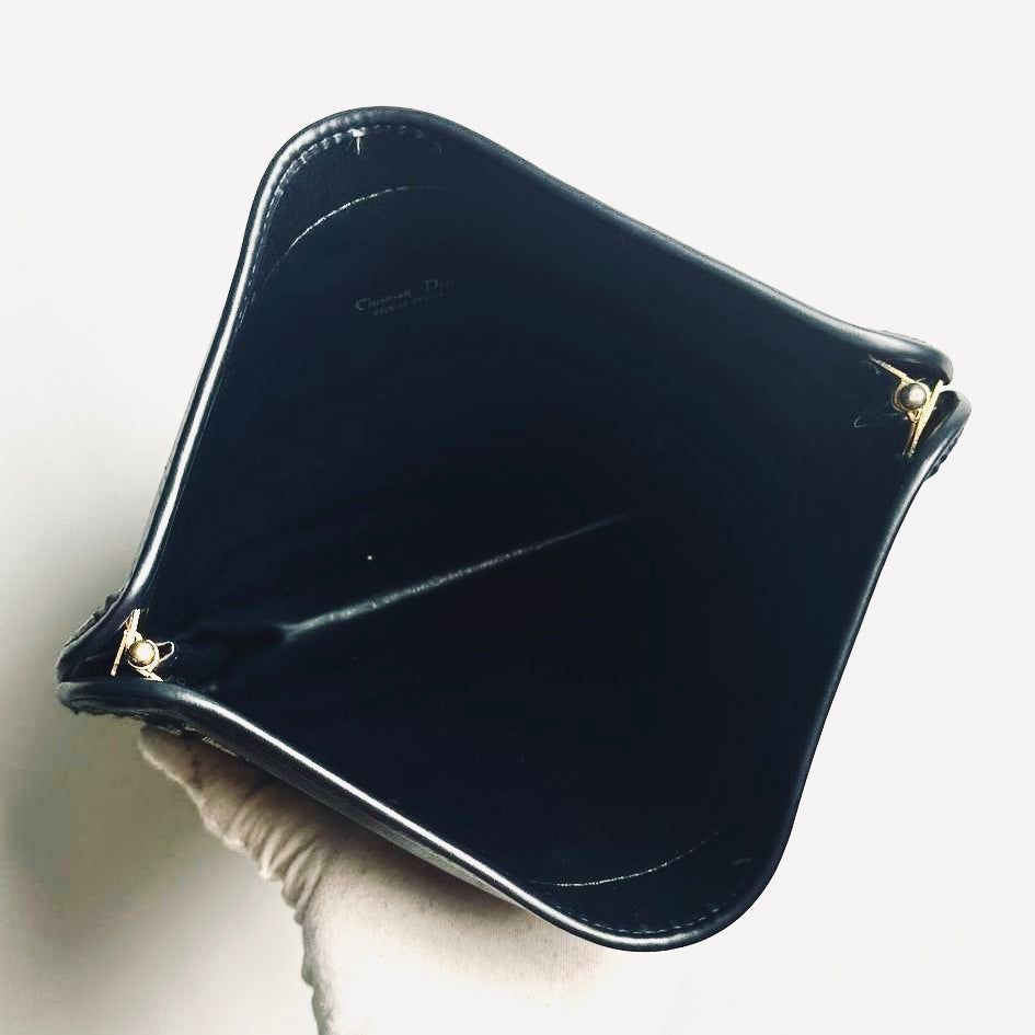 Christian Dior CD Navy Blue GHW Oblique Monogram Logo Clutch Case Pouch