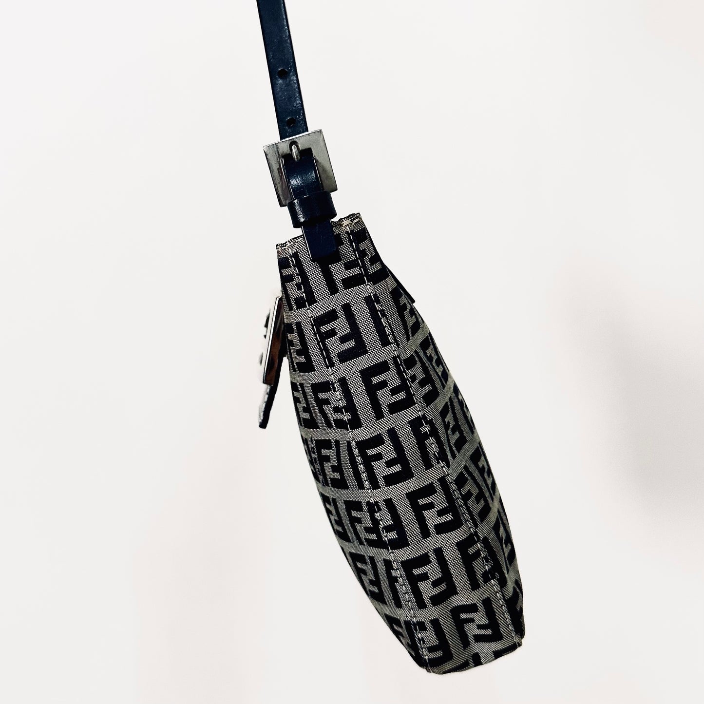 Fendi Navy Blue FF Mamma Zucca Monogram Logo Small Pochette Baguette Hobo Flap Shoulder Bag