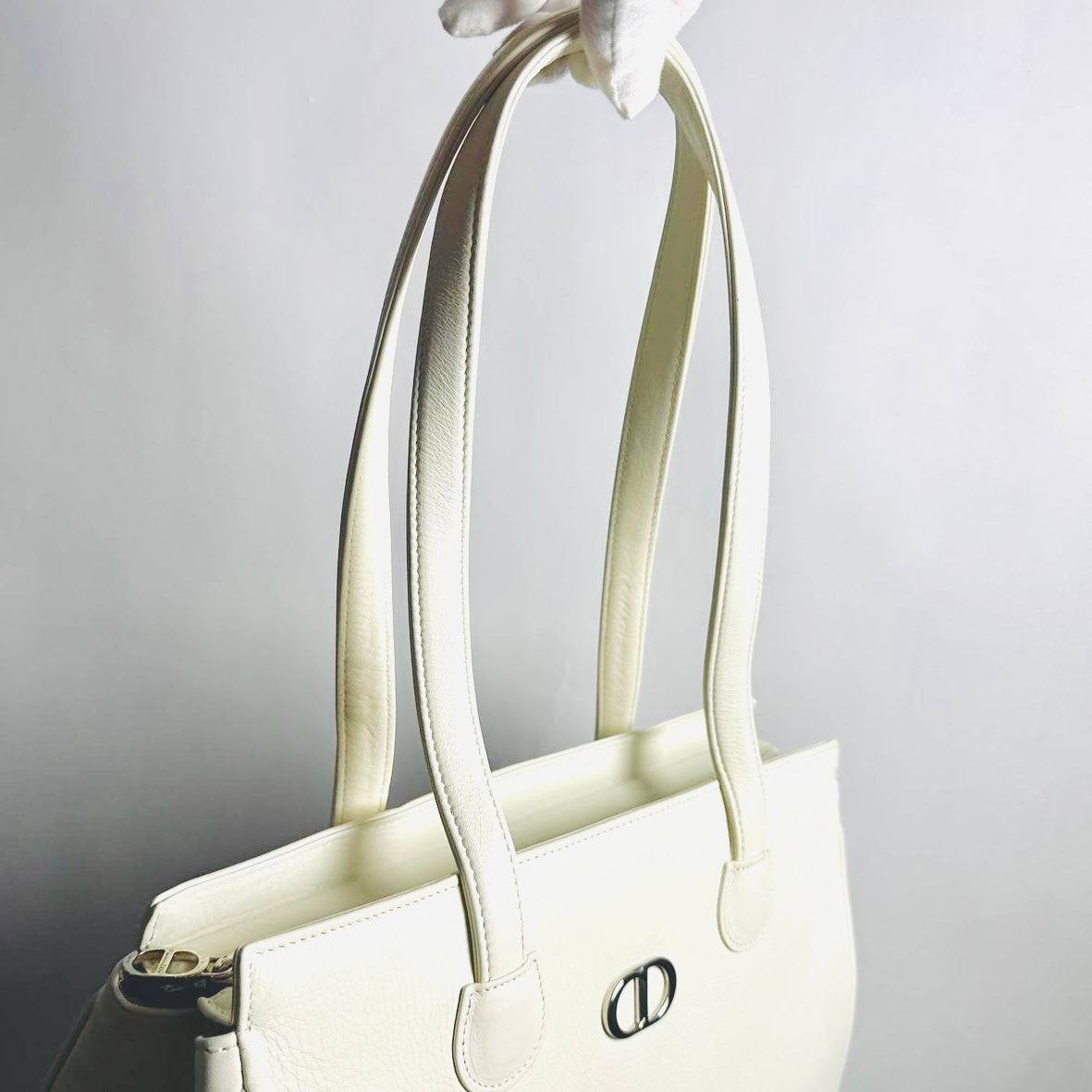 Christian Dior CD White 30 Montaigne Leather Shoulder Shopper Tote Bag