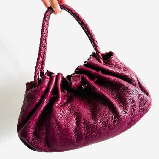 Bottega Veneta BV Purple Nappa Leather Ruched Hobo Baguette Shopper Shoulder Tote Bag
