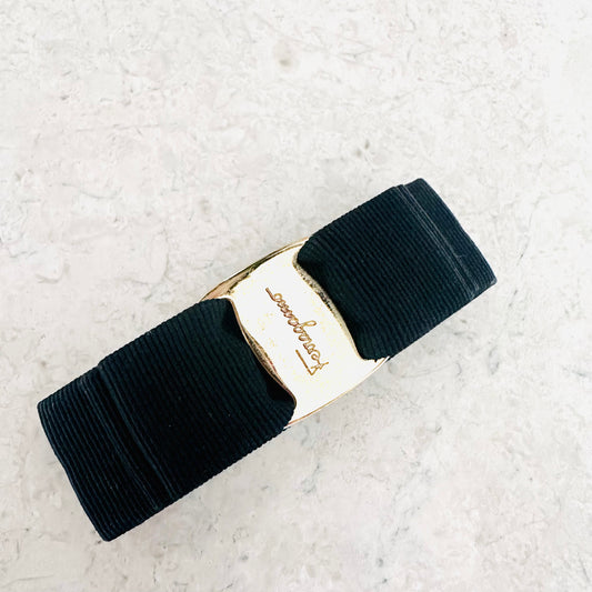 Salvatore Ferragamo Vara Monogram Logo Gold & Black Hairclip Barette Clip