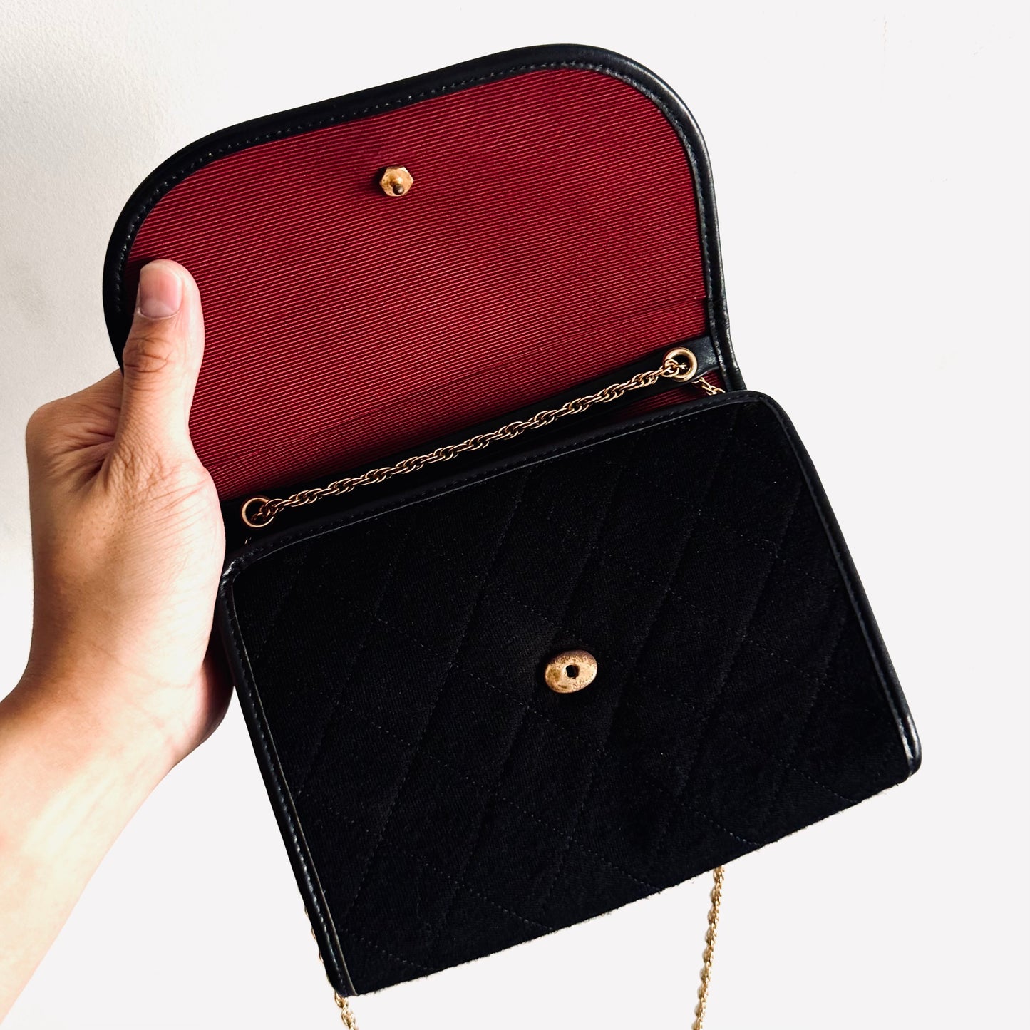 Chanel Black GHW CC Logo Quilted Jersey 2-Way Vintage Flap Mini Shoulder Sling Bag Pre Series