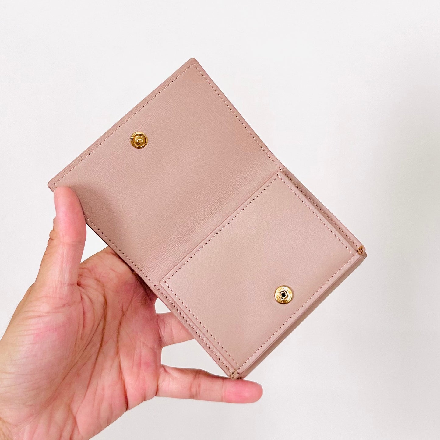 Yves Saint Laurent YSL Pale Pink GHW Monogram Logo Compact Flap Tiny Origami Trifold Wallet