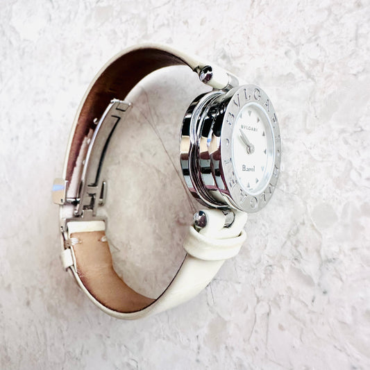 Bvlgari Bulgari Bzero B Zero 1 White MOP Round Dial Stainless Steel 22MM Quartz Leather Strap Watch