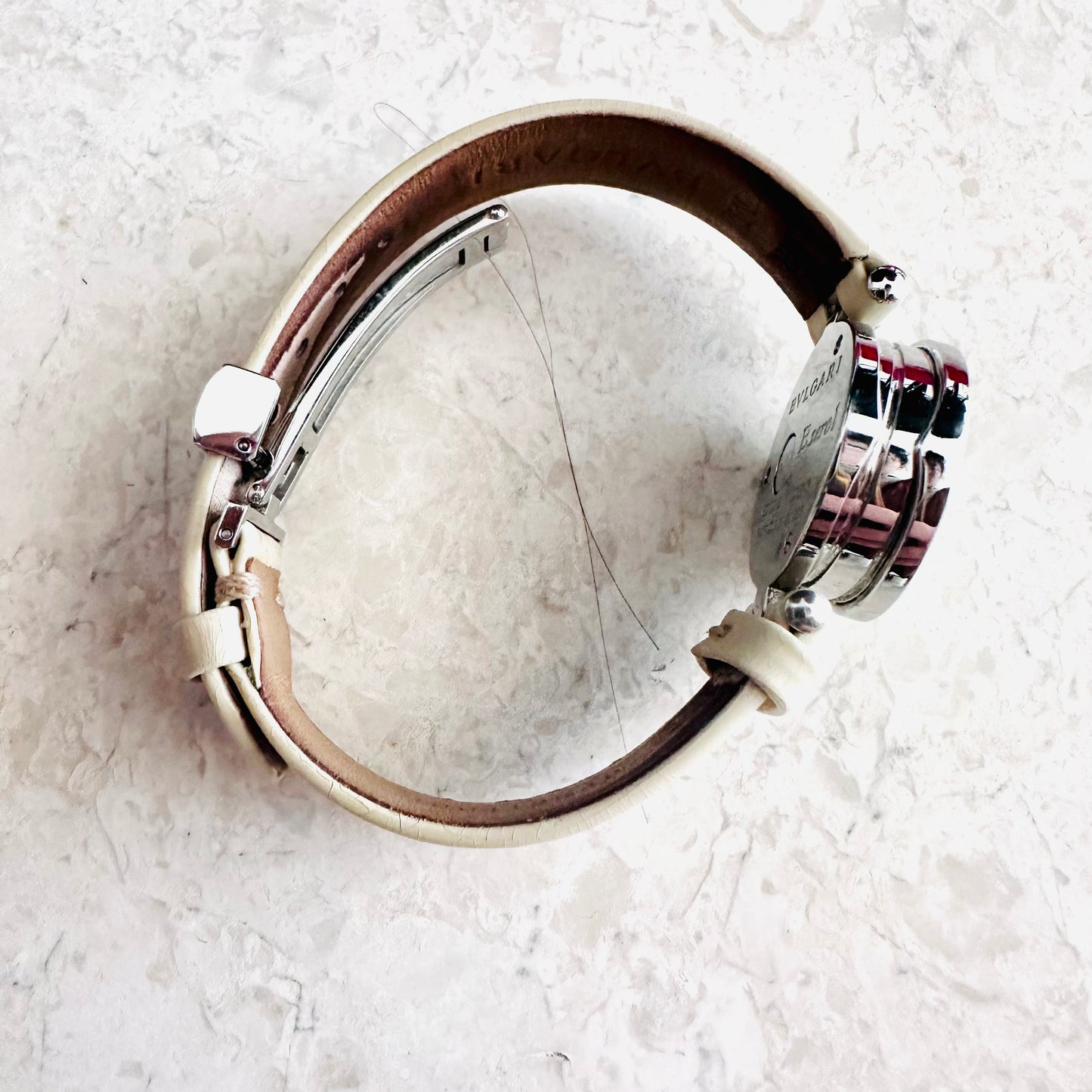 Bvlgari Bulgari Bzero B Zero 1 White MOP Round Dial Stainless Steel 22MM Quartz Leather Strap Watch