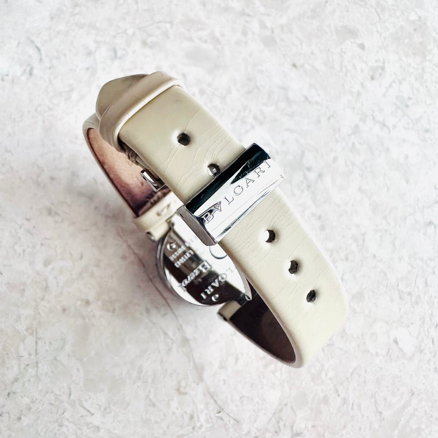 Bvlgari Bulgari Bzero B Zero 1 White MOP Round Dial Stainless Steel 22MM Quartz Leather Strap Watch