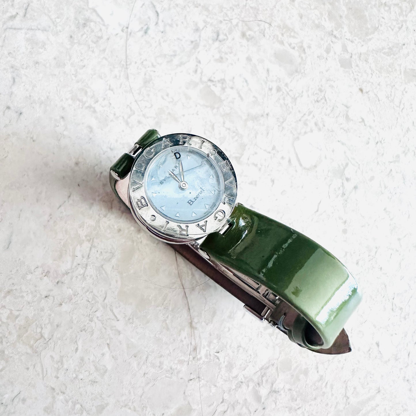 Bvlgari Bulgari Bzero B Zero 1 Blue Round Dial Stainless Steel 22MM Quartz Leather Strap Watch