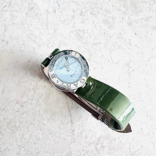Bvlgari Bulgari Bzero B Zero 1 Blue Round Dial Stainless Steel 22MM Quartz Leather Strap Watch