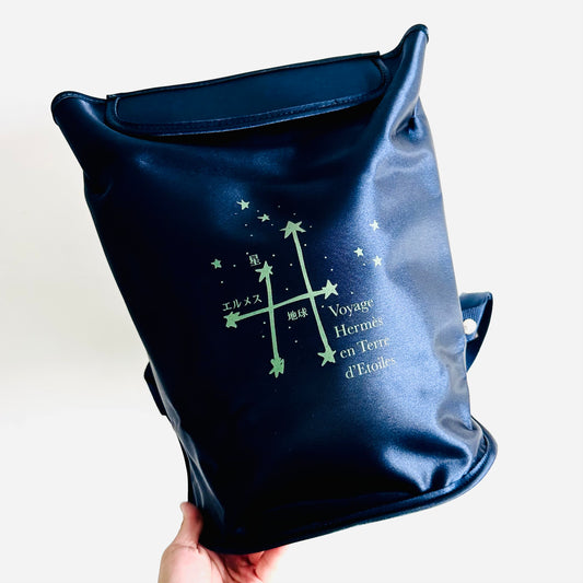 Hermes Navy Blue Sherpa Voyage Limited Edition Monogram Logo Drawstring Backpack Bag