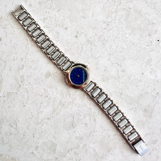 YSL Yves Saint Laurent Round Dial Gold & Stainless Steel Monogram Logo 22MM Quartz Watch