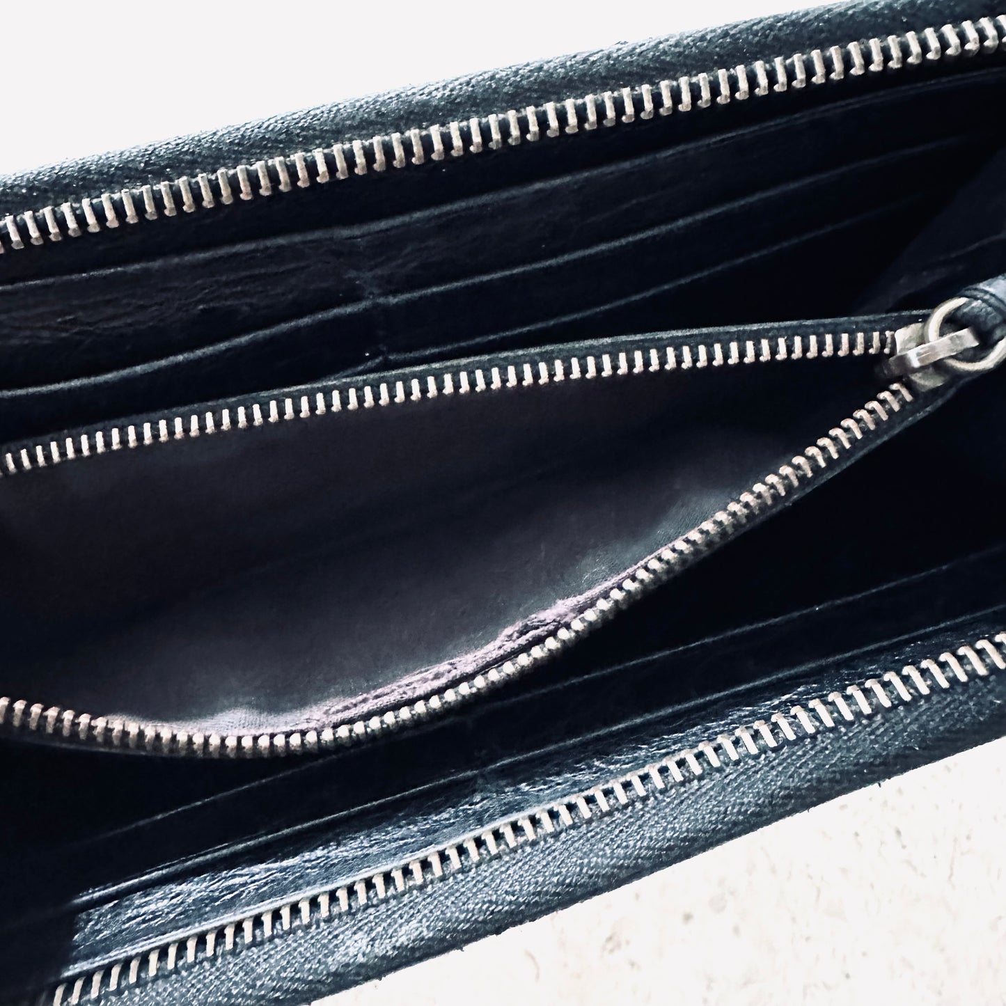 Balenciaga Navy Blue Giant City Silver Studs Leather Logo Zippy Long Wallet