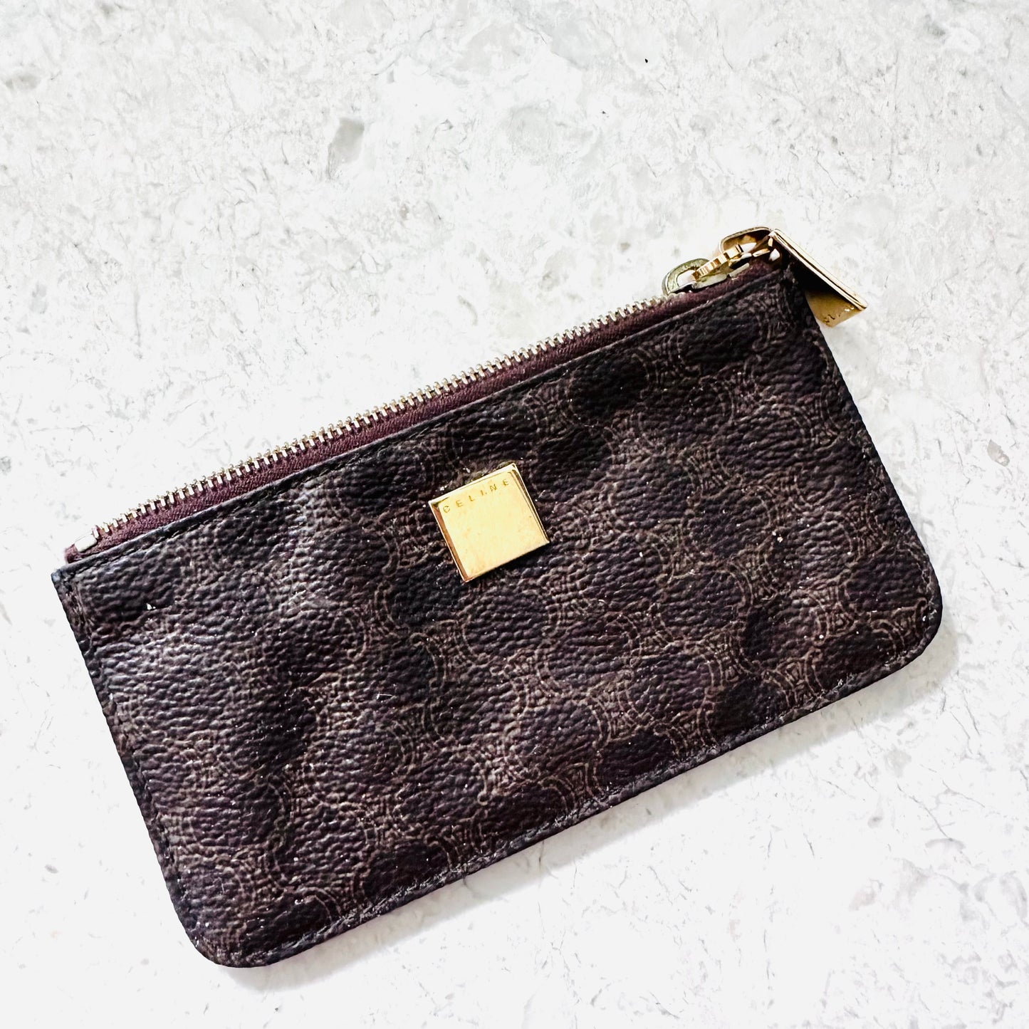 Celine Triomphe Macadam Monogram Logo Zip Coin Purse Pouch
