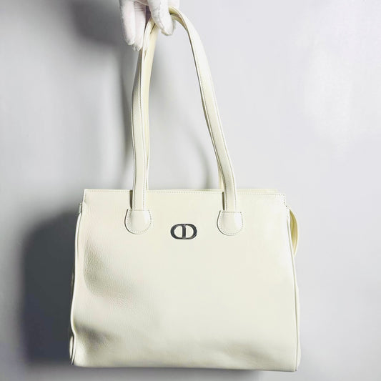 Christian Dior CD White 30 Montaigne Leather Shoulder Shopper Tote Bag
