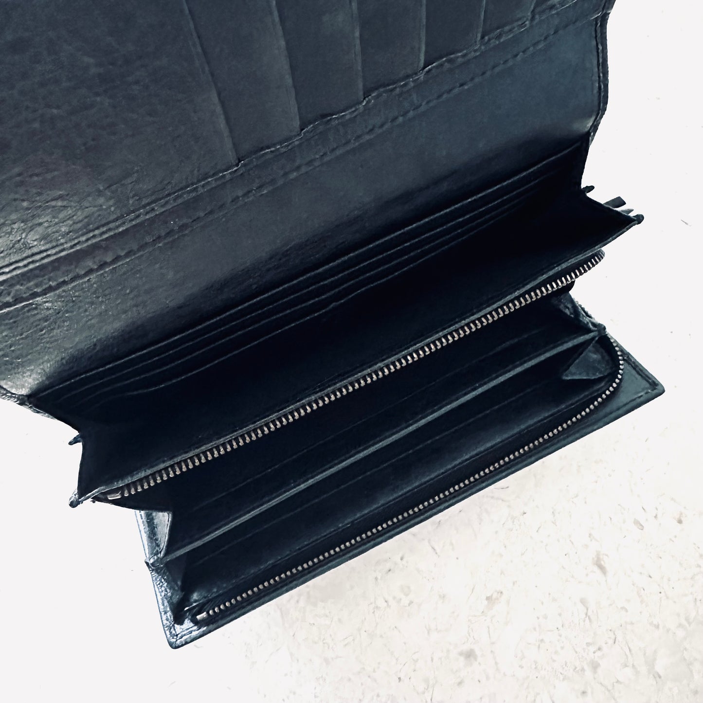 Balenciaga Black Giant City Silver Studs Leather Logo Flap Long Wallet