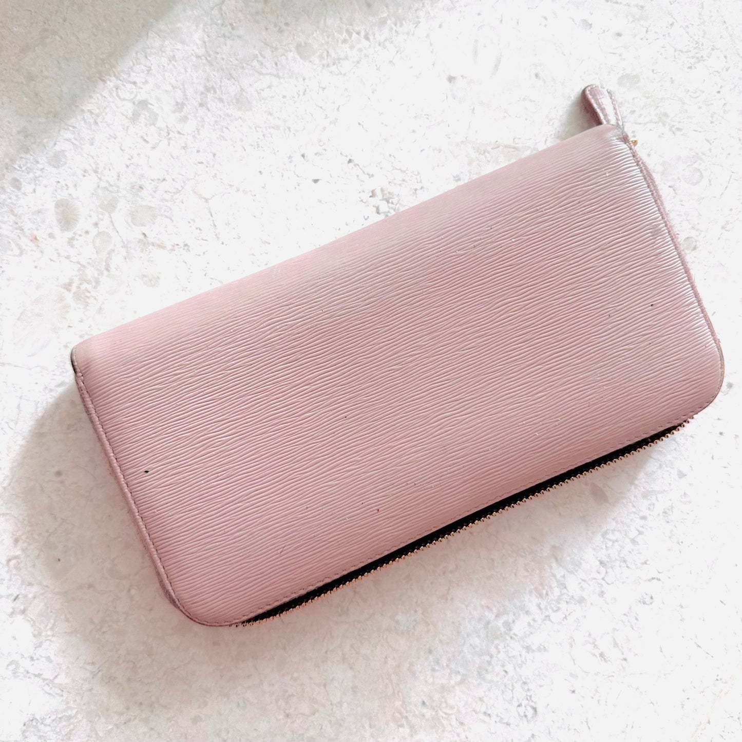 Prada Pink GHW Saffiano Leather Monogram Logo Zippy Continental Long Wallet
